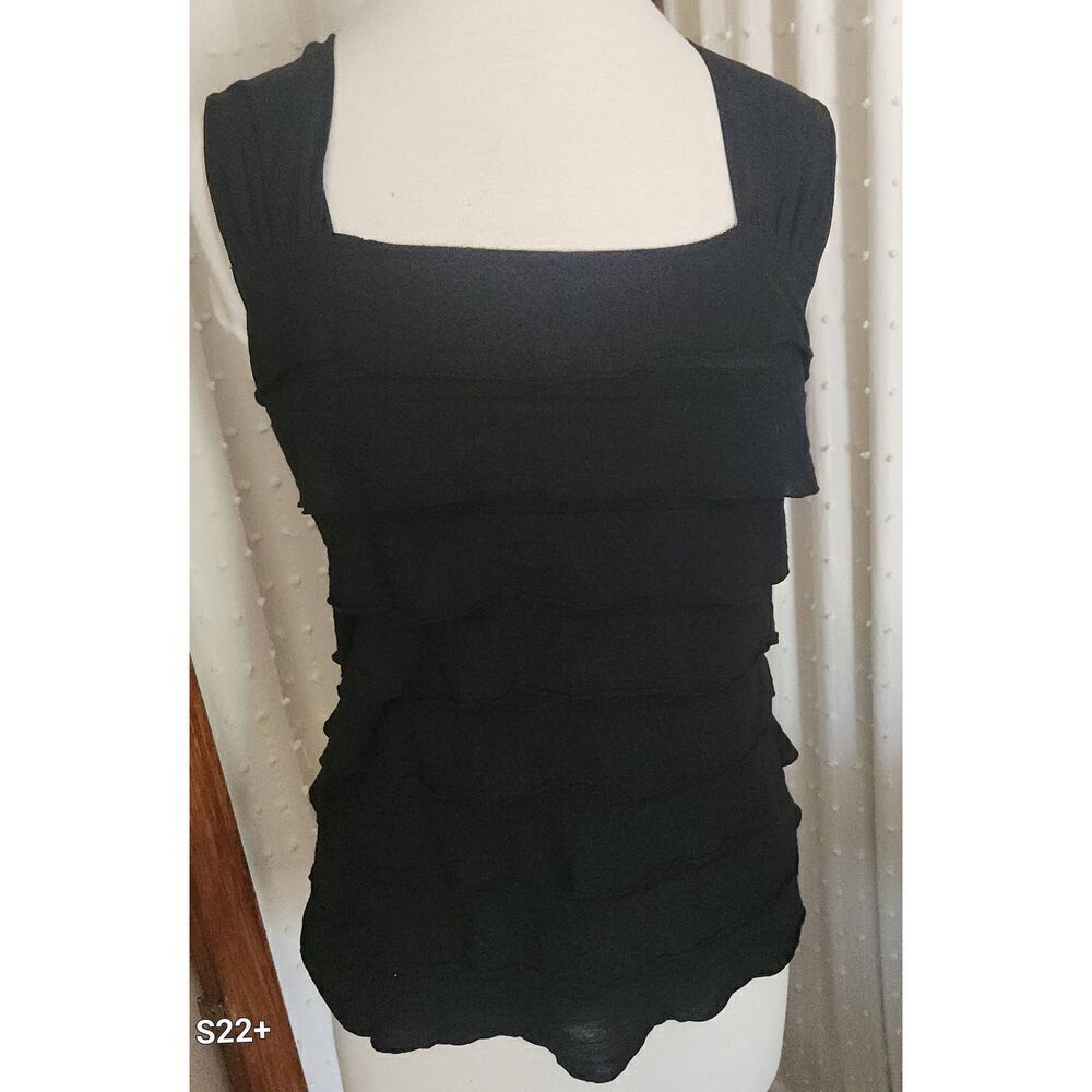 T1 Max Studio dressy black tank with ruffled tiers